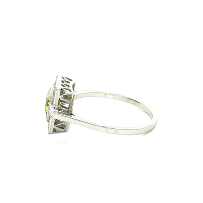 0.70ct Square Peridot & 0.30ct Natural Diamond Cluster Ring In Platinum