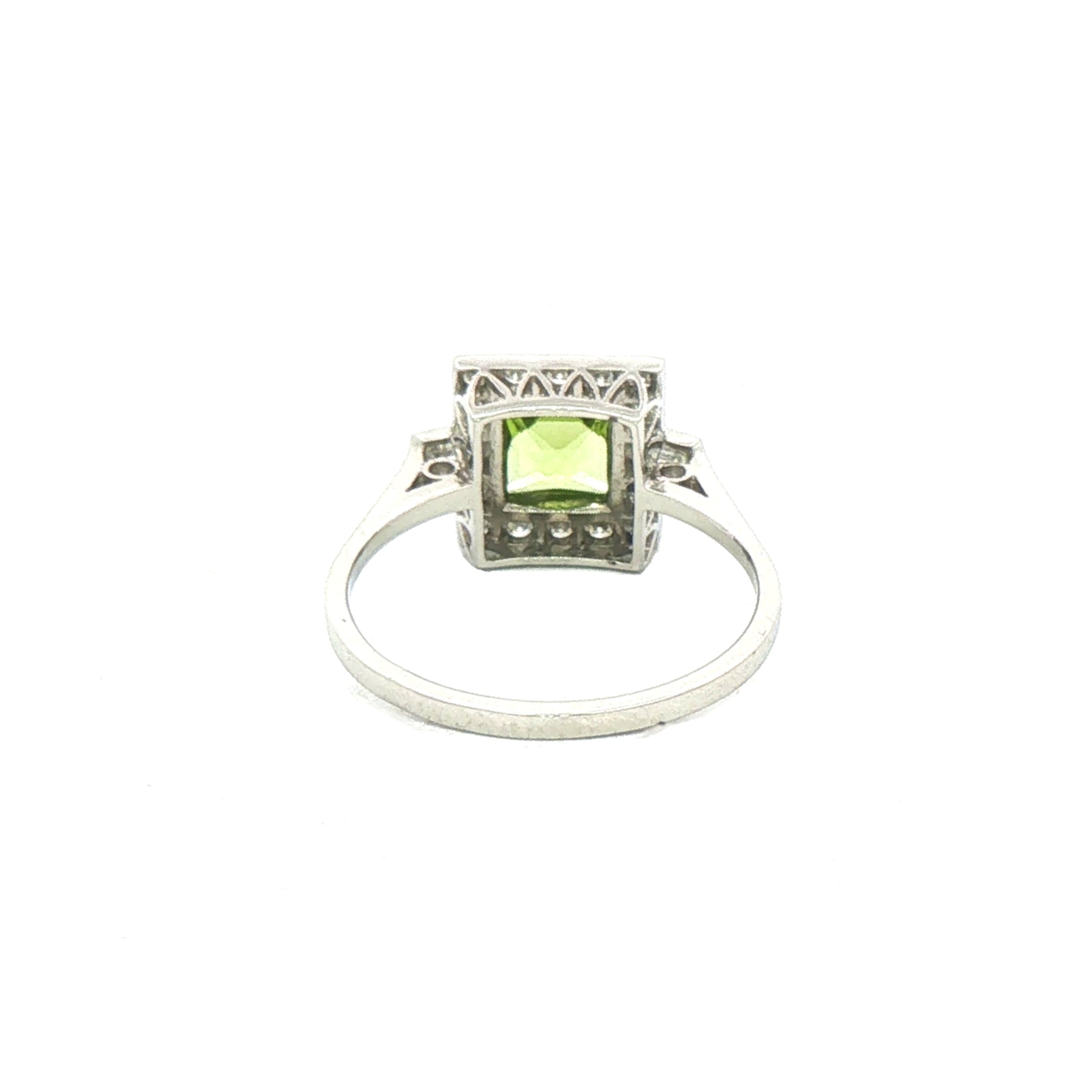 0.70ct Square Peridot & 0.30ct Natural Diamond Cluster Ring In Platinum