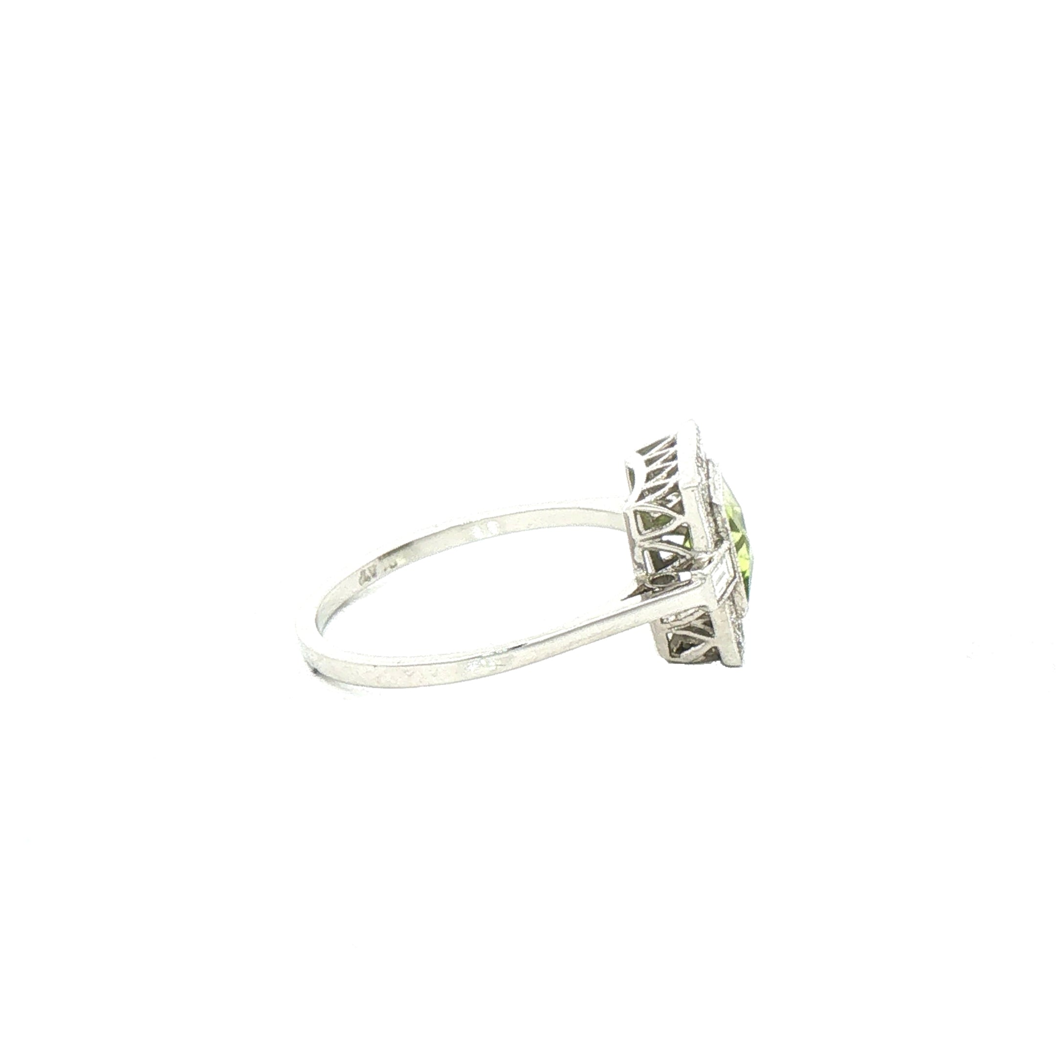 0.70ct Square Peridot & 0.30ct Natural Diamond Cluster Ring In Platinum