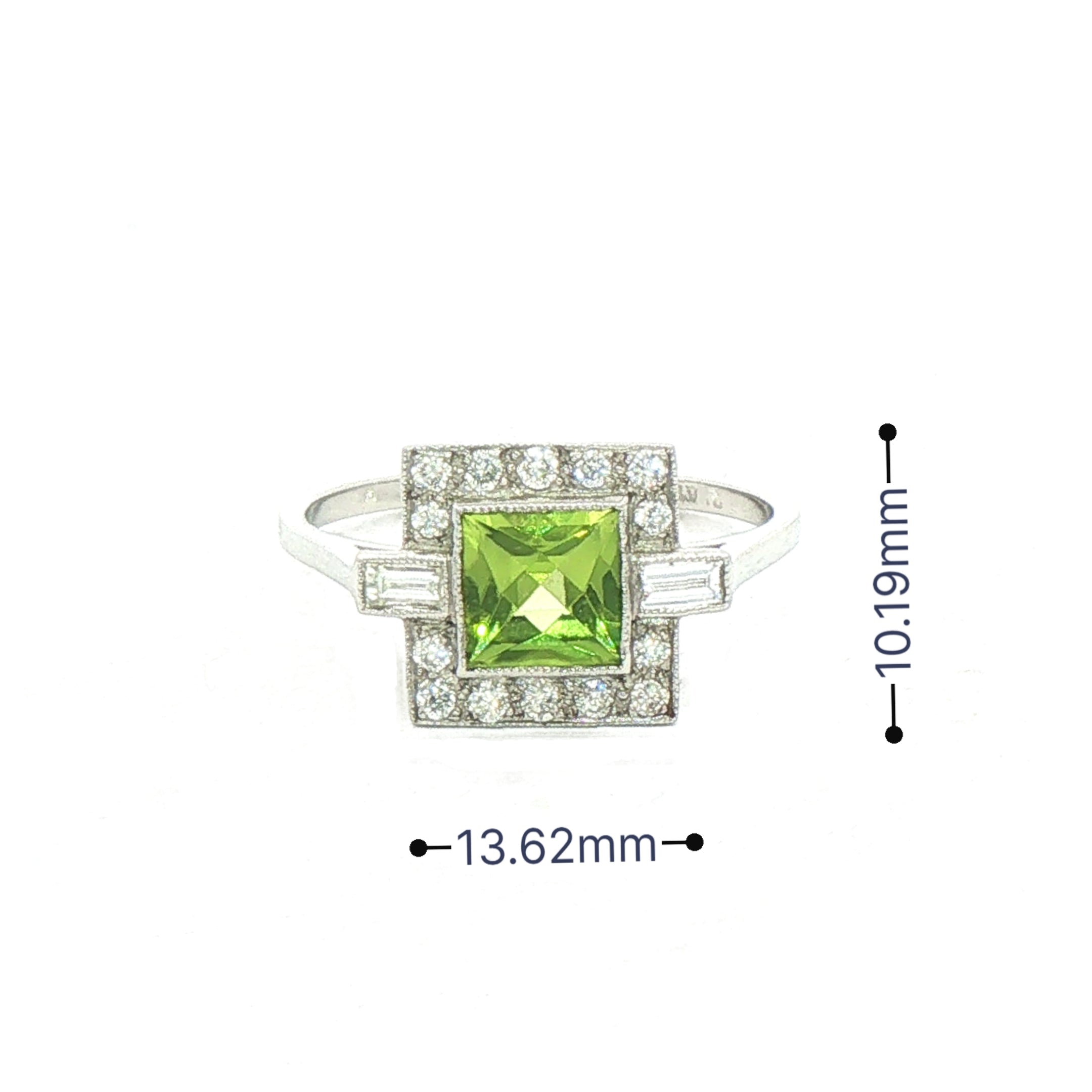 0.70ct Square Peridot & 0.30ct Natural Diamond Cluster Ring In Platinum