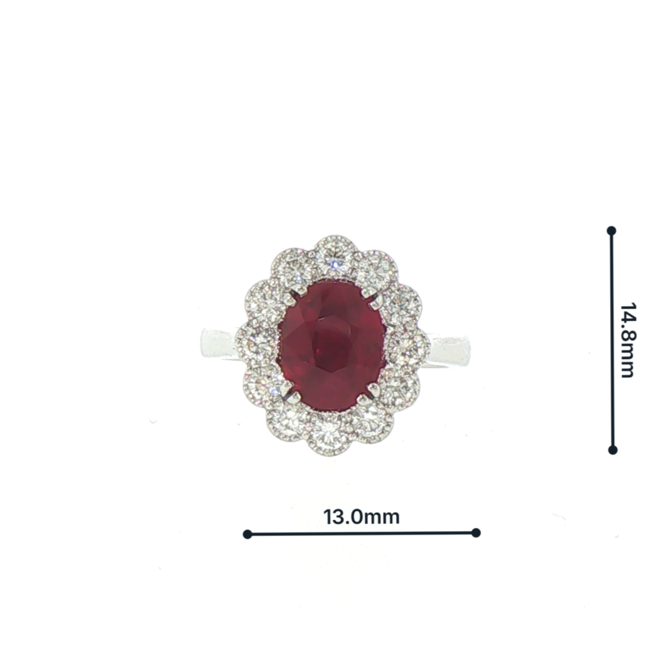 Oval Ruby & Natural Diamond Cluster Ring set In Platinum
