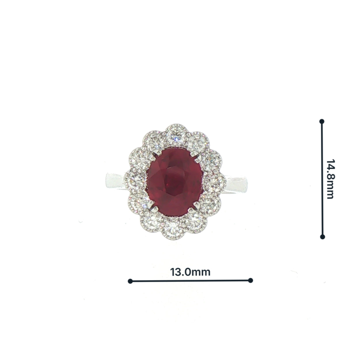 Oval Ruby & Natural Diamond Cluster Ring set In Platinum