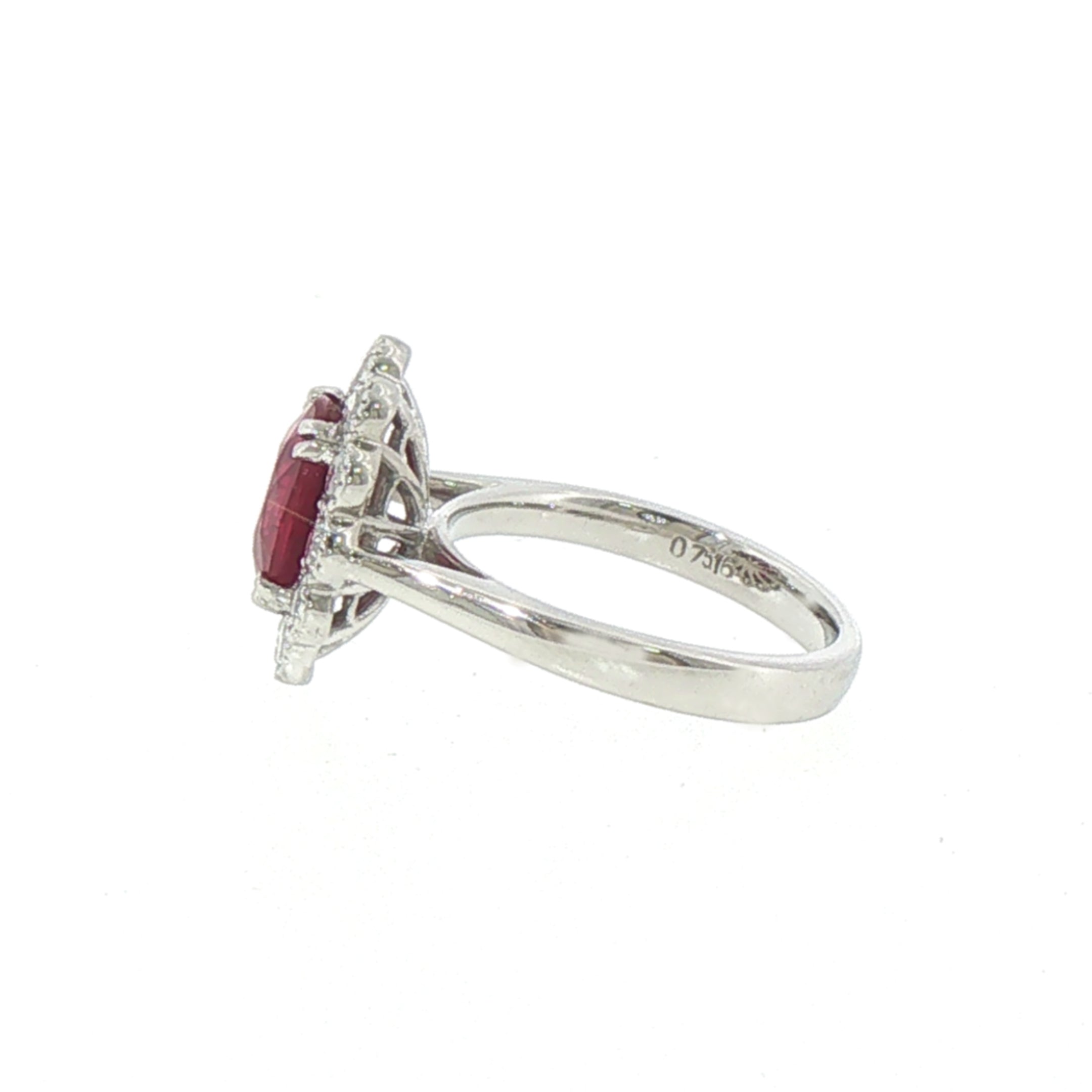Oval Ruby & Natural Diamond Cluster Ring set In Platinum