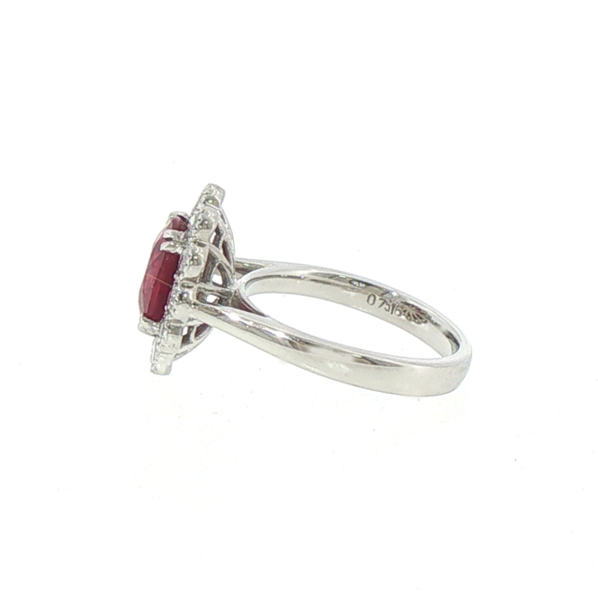 Oval Ruby & Natural Diamond Cluster Ring set In Platinum