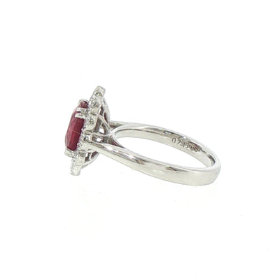 Oval Ruby & Natural Diamond Cluster Ring set In Platinum