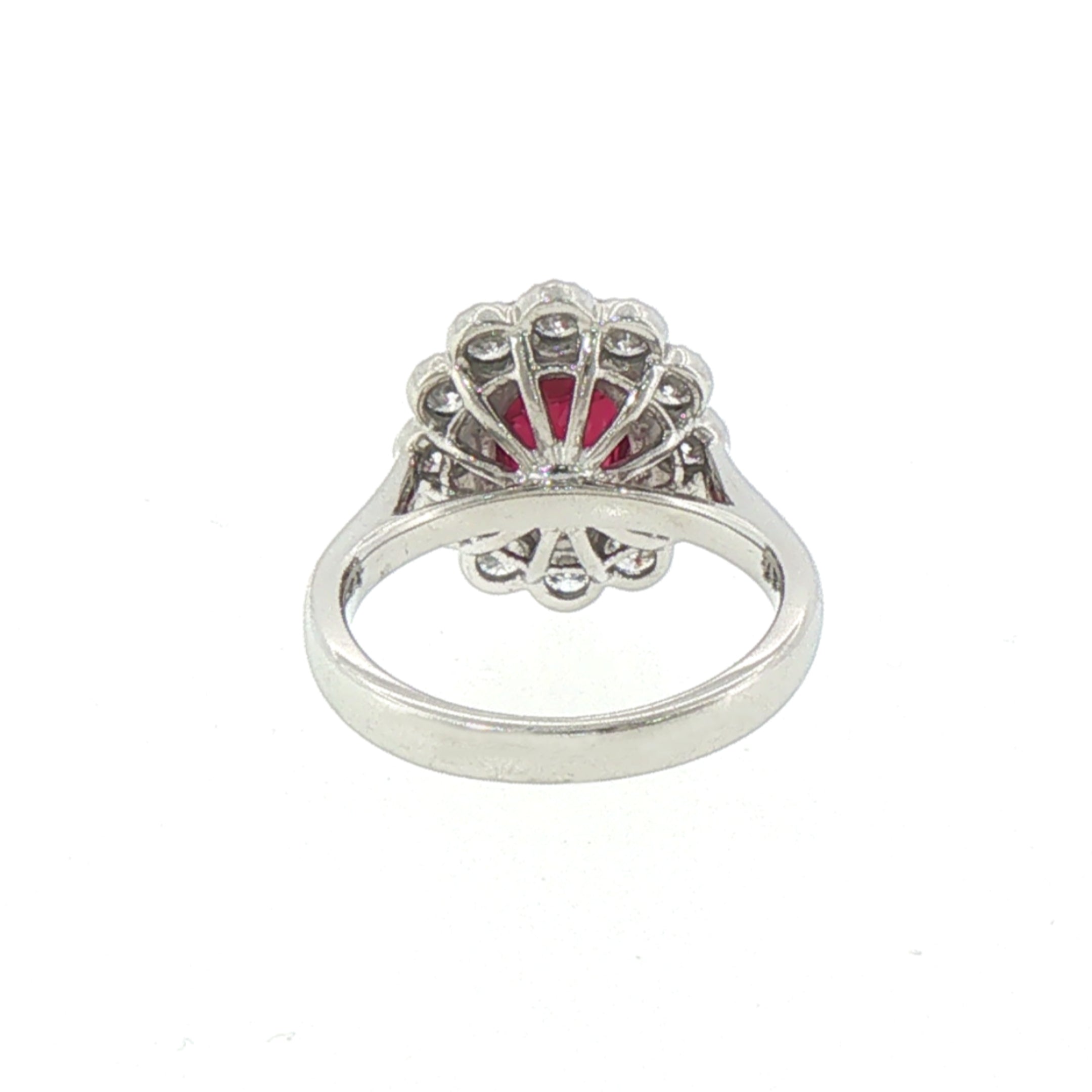 Oval Ruby & Natural Diamond Cluster Ring set In Platinum
