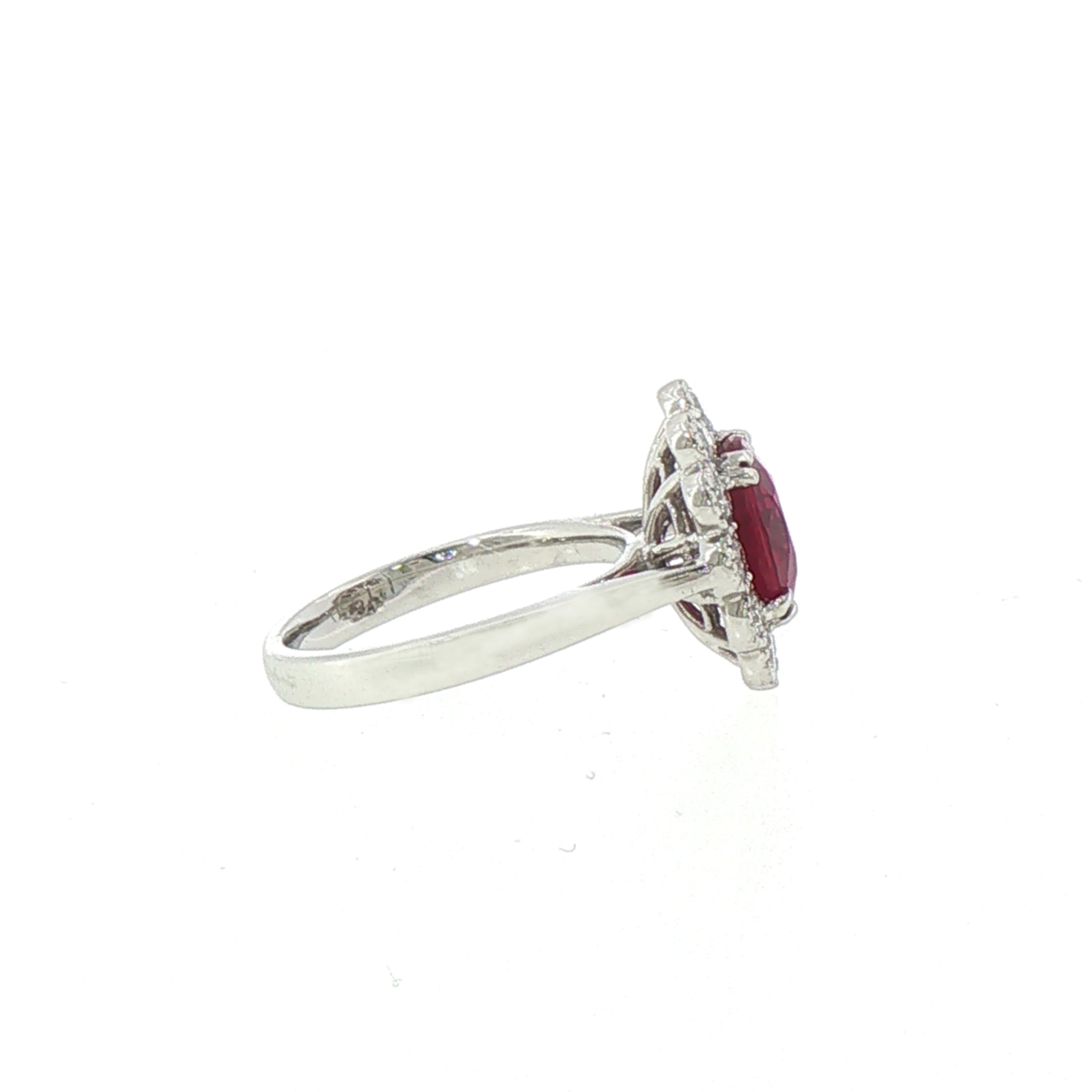 Oval Ruby & Natural Diamond Cluster Ring set In Platinum