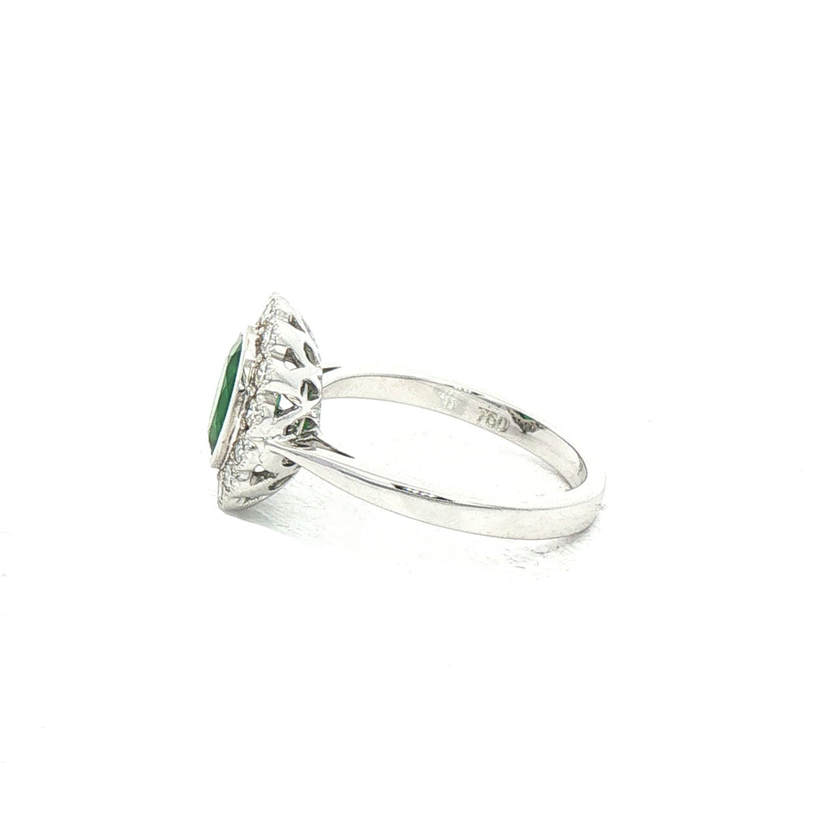 2.10ct Oval Emerald & 0.70ct Natural Diamond Rub Over Scalloped Halo Cocktail Ring in 18ct White Gol
