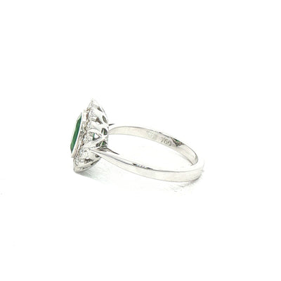 2.10ct Oval Emerald & 0.70ct Natural Diamond Rub Over Scalloped Halo Cocktail Ring in 18ct White Gol