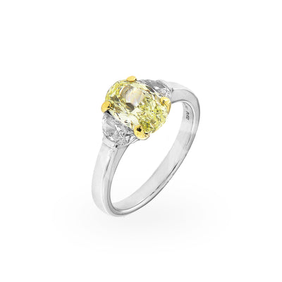 Ladies Platinum Fancy Natural Yellow Oval Natural Diamond 2.00ct and Crescent cut side diamonds 0.60ct