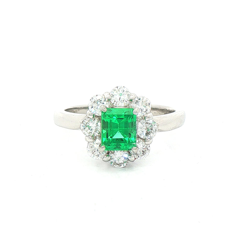 0.72ct Emerald & Natural Diamond Cluster 0.78ct in Platinum