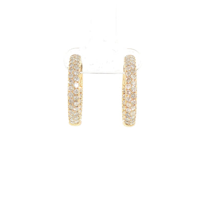 2.05ct Round Cut 2 Row Natural Diamond Inside & Outside Hoops in 14ct Yellow Gold