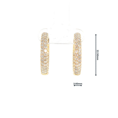 2.05ct Round Cut 2 Row Natural Diamond Inside & Outside Hoops in 14ct Yellow Gold
