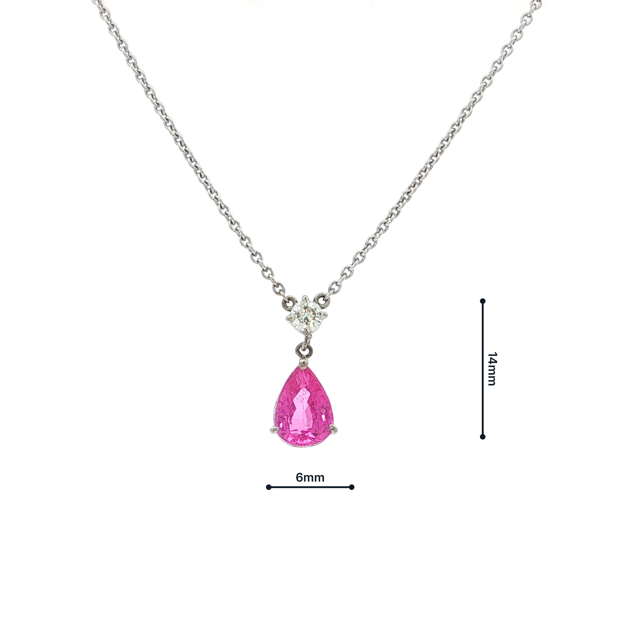 18ct White Gold Pear Pink Sapphire and Round Natural Diamond Pendant