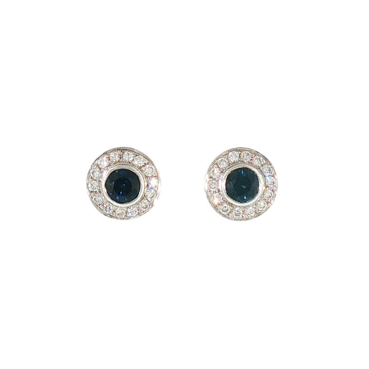 Vintage Sapphire and Natural Diamond Cluster Earrings in 18ct White Gold