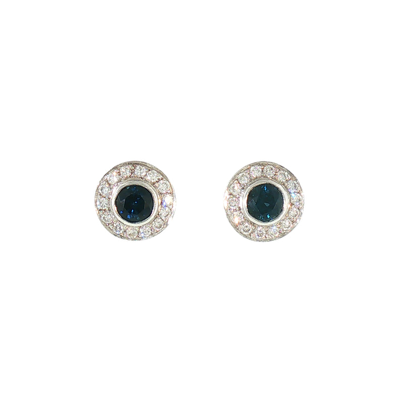 Vintage Sapphire and Natural Diamond Cluster Earrings in 18ct White Gold