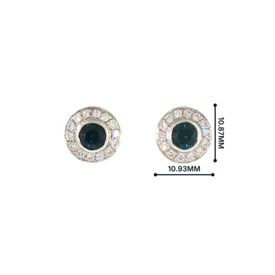 Vintage Sapphire and Natural Diamond Cluster Earrings in 18ct White Gold