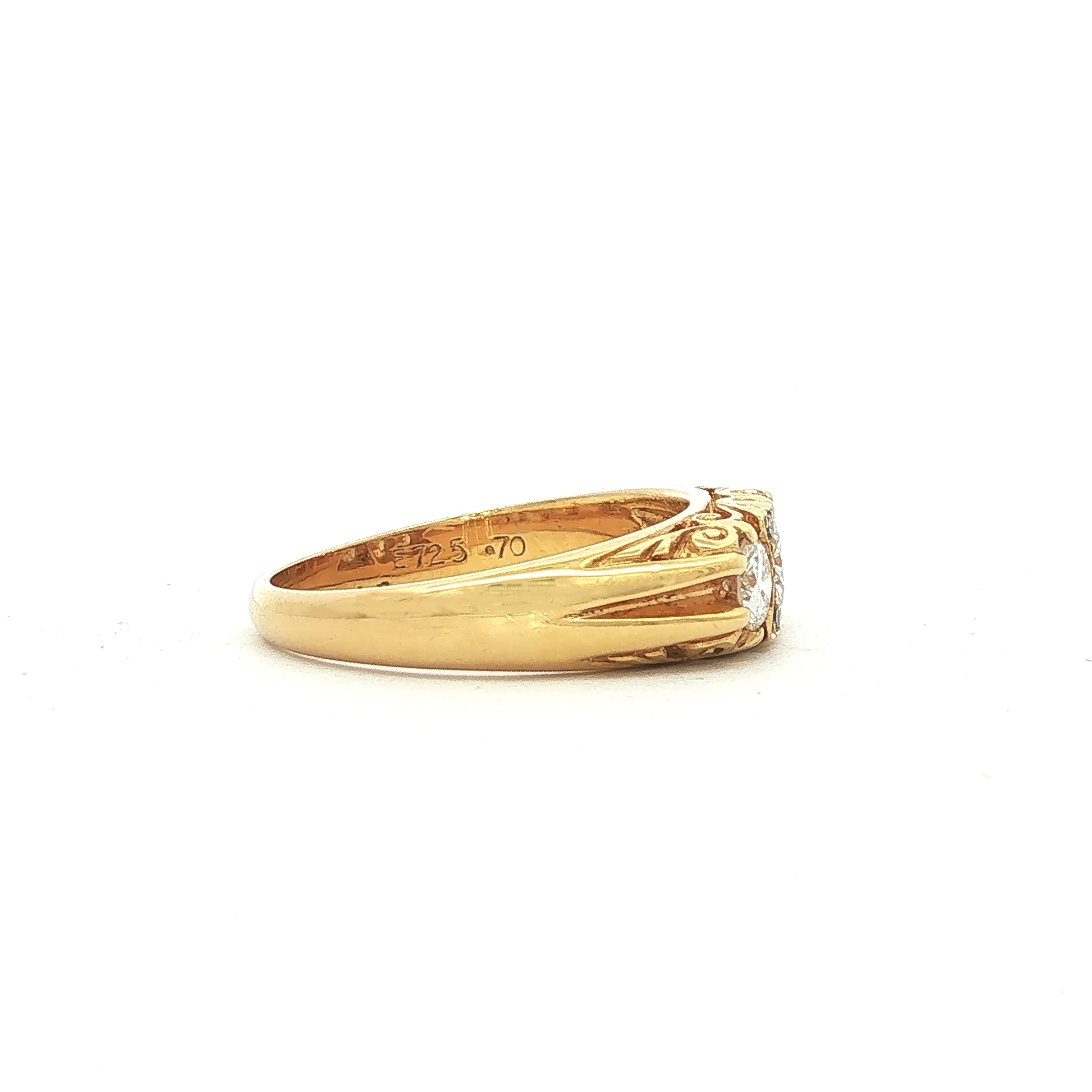 0.70ct Brilliant Cut Natural Three Stone Diamond Ring Set In 18ct Yellow Gold