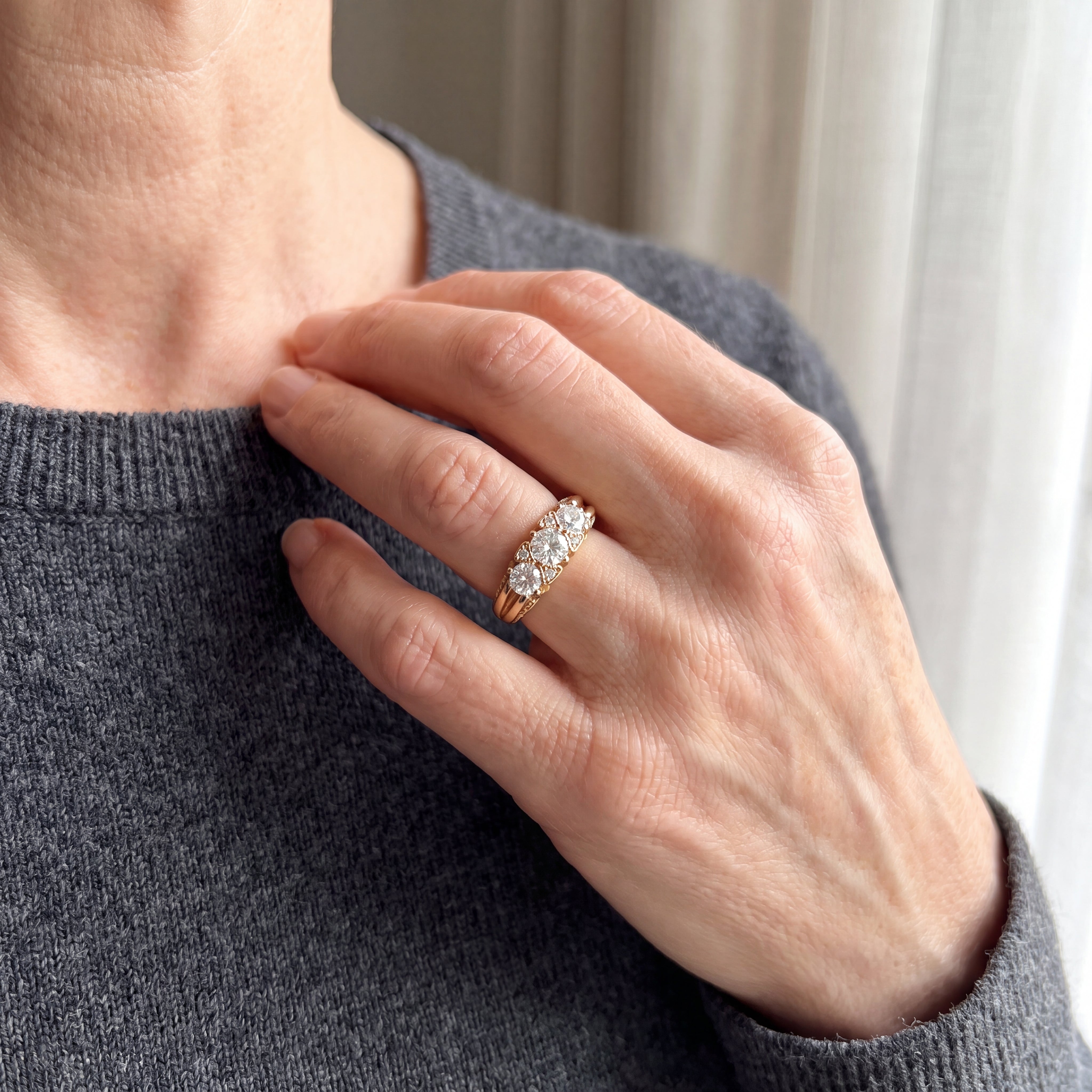 0.70ct Brilliant Cut Natural Three Stone Diamond Ring Set In 18ct Yellow Gold