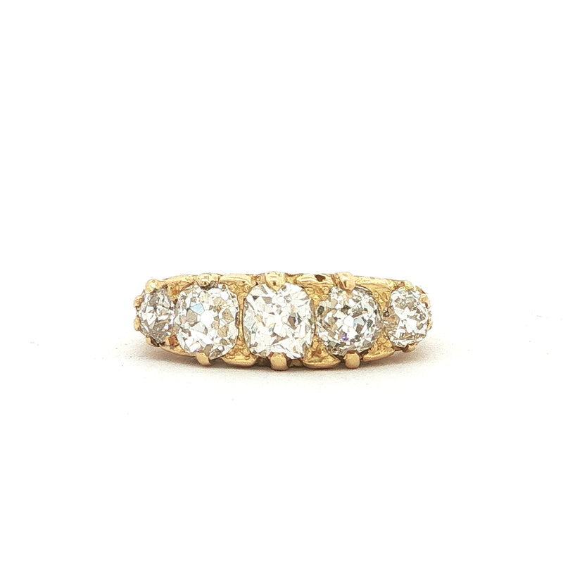 2.35ct Five Stone Vintage Dress Ring Set In 18ct Yellow Gold.