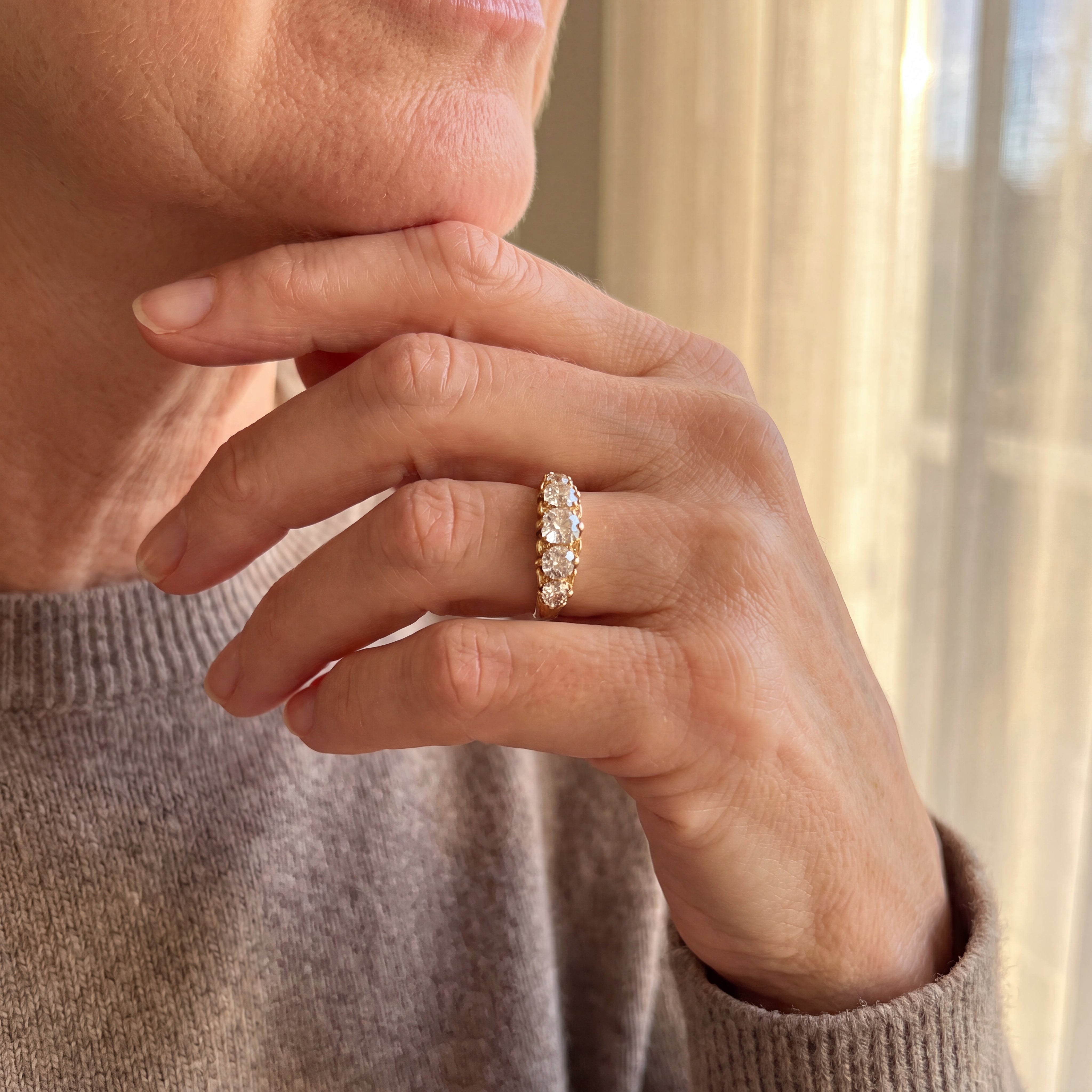 2.35ct Five Stone Vintage Dress Ring Set In 18ct Yellow Gold.