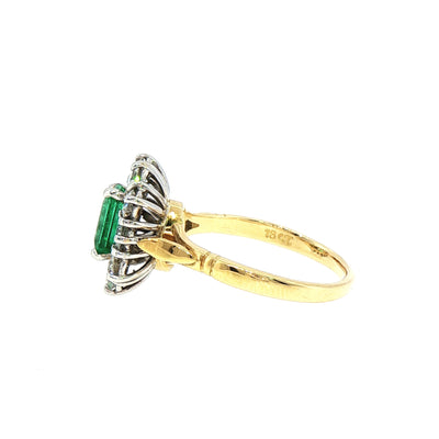 1ct Emerald & 0.45ct Natural Diamond Cluster in 18ct Yellow Gold