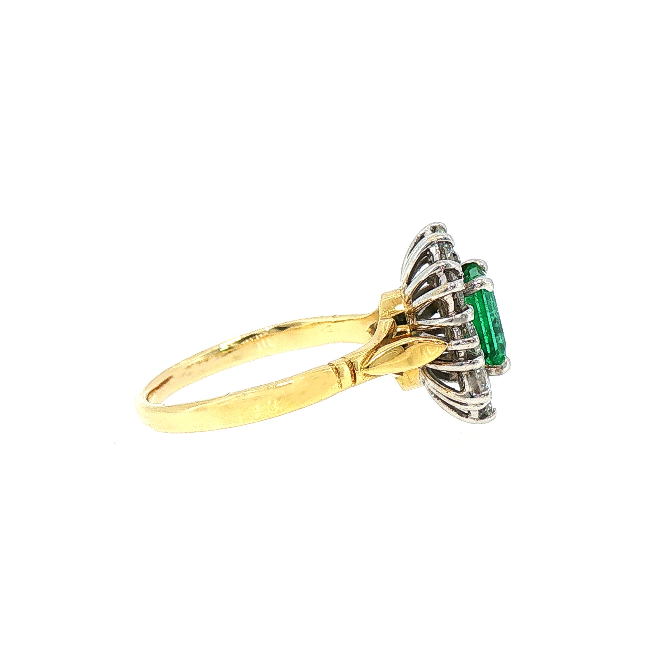 1ct Emerald & 0.45ct Natural Diamond Cluster in 18ct Yellow Gold
