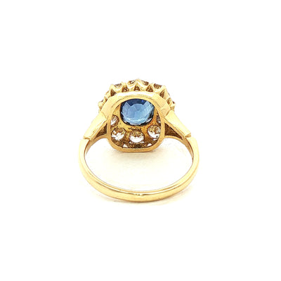 2.15ct Sapphire & 1.25ct Natural Diamond Halo Cluster Cocktail ring in 18ct Yellow Gold