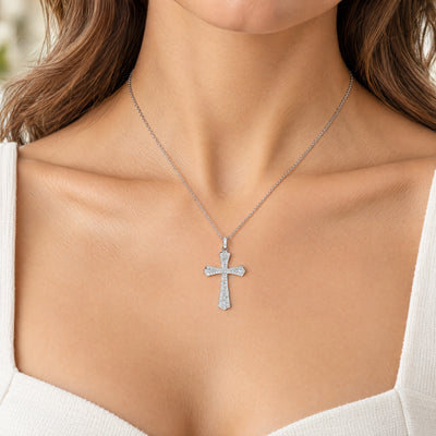 Vintage Natural Diamond Cross and Chain in 18ct White Gold