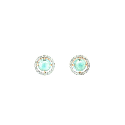 Cabochon Blue Topaz And Natural Diamond Halo Earrings Set In 18ct Yellow Gold