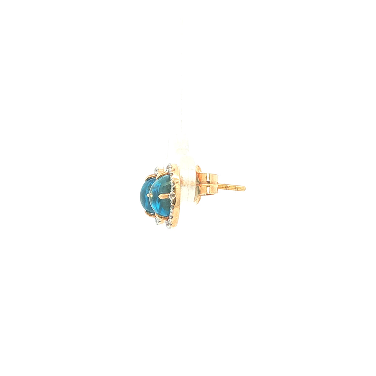 Cabochon Blue Topaz And Natural Diamond Halo Earrings Set In 18ct Yellow Gold