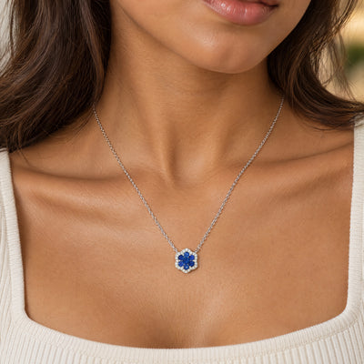 Vintage Natural Sapphire and Diamond Flower Pendant