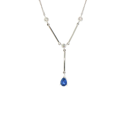 Vintage Natural Sapphire and Diamond Drop Necklace in 18ct White Gold