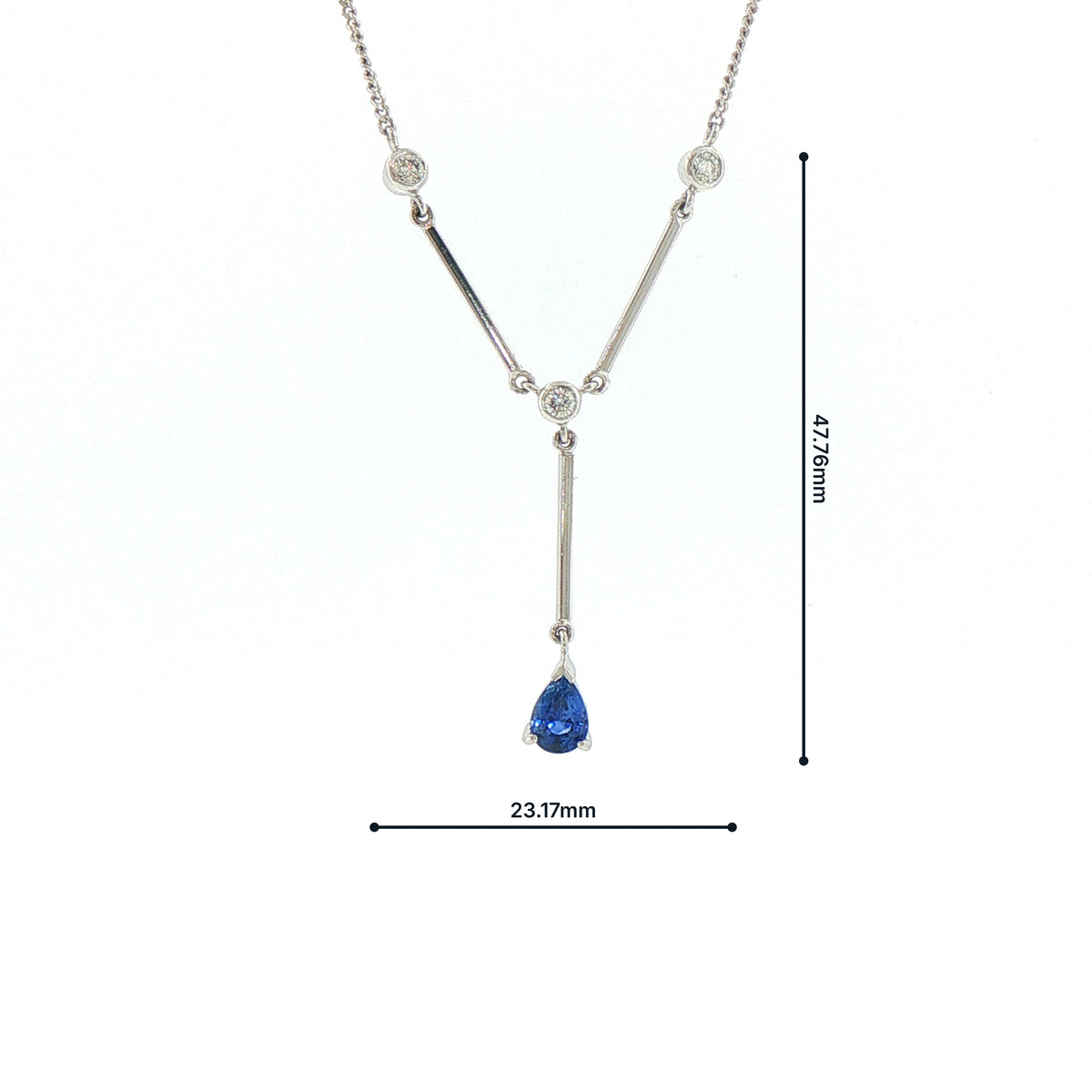 Vintage Natural Sapphire and Diamond Drop Necklace in 18ct White Gold