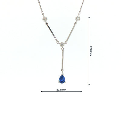 Vintage Natural Sapphire and Diamond Drop Necklace in 18ct White Gold