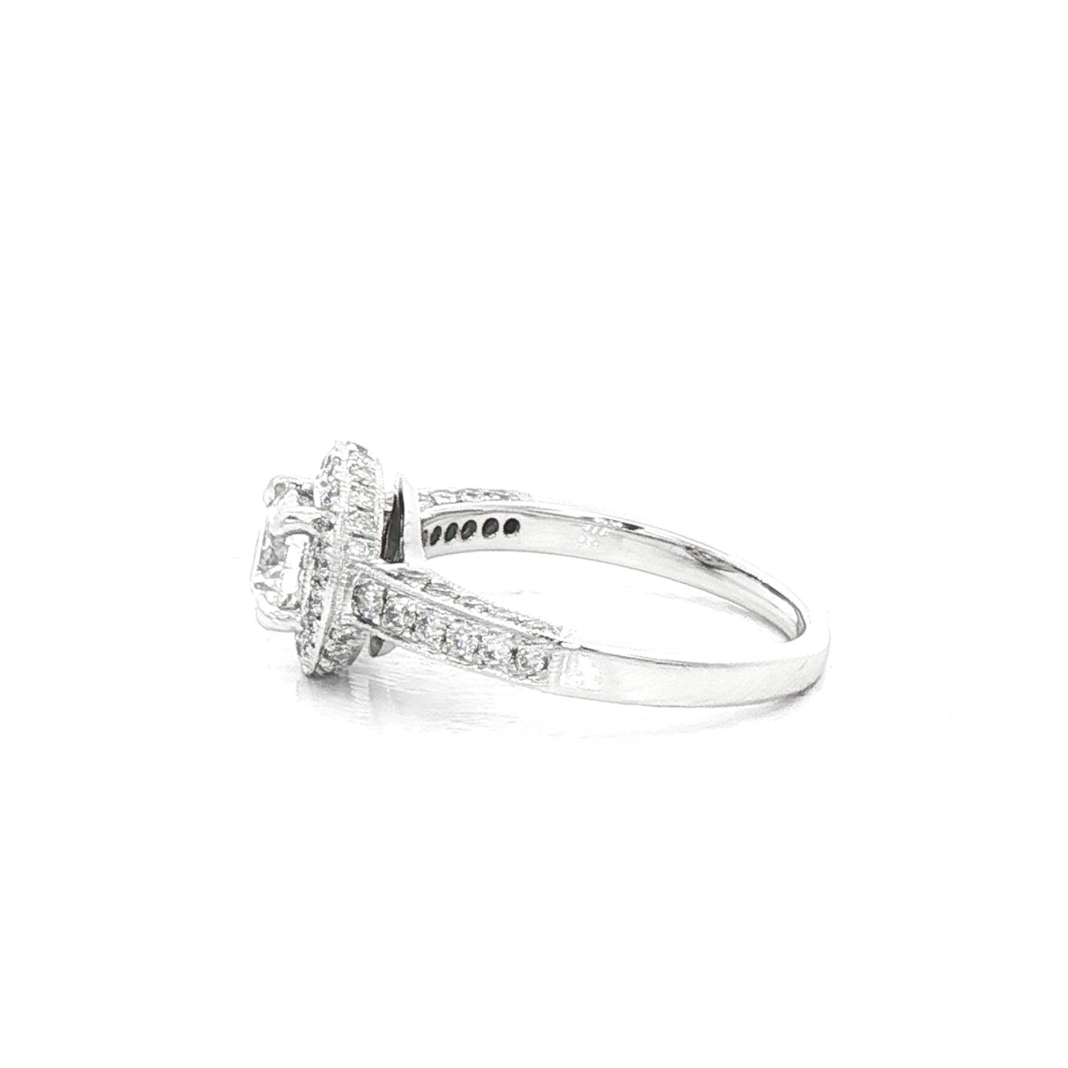 1.00ct Natural Diamond Vintage Round Halo Cluster Ring with Diamond Shoulders in 18ct White Gold