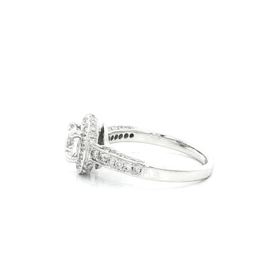 1.00ct Natural Diamond Vintage Round Halo Cluster Ring with Diamond Shoulders in 18ct White Gold