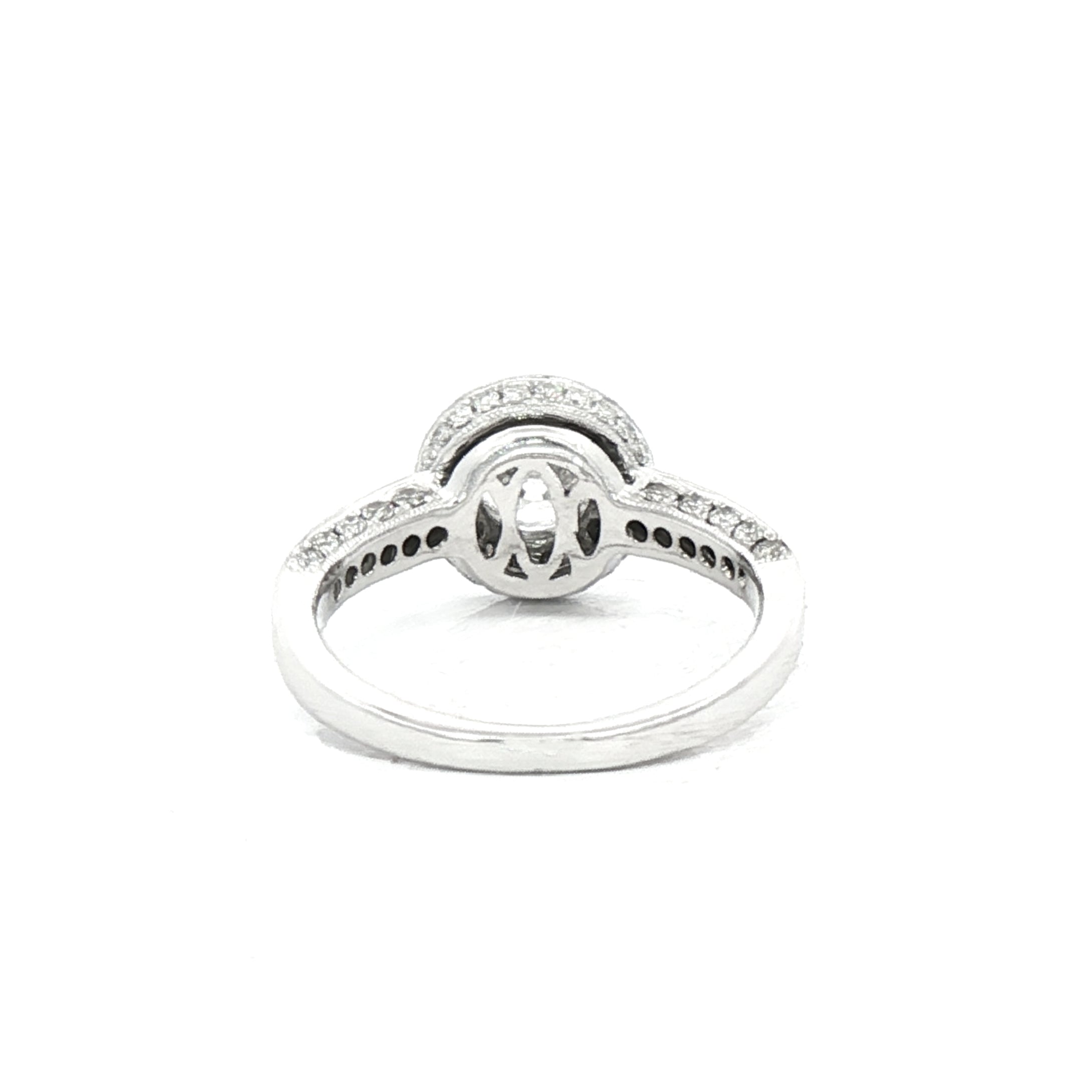 1.00ct Natural Diamond Vintage Round Halo Cluster Ring with Diamond Shoulders in 18ct White Gold