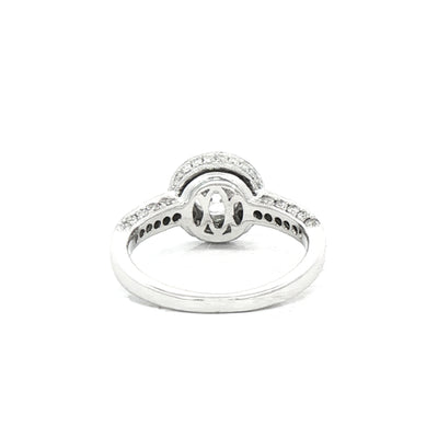 1.00ct Natural Diamond Vintage Round Halo Cluster Ring with Diamond Shoulders in 18ct White Gold