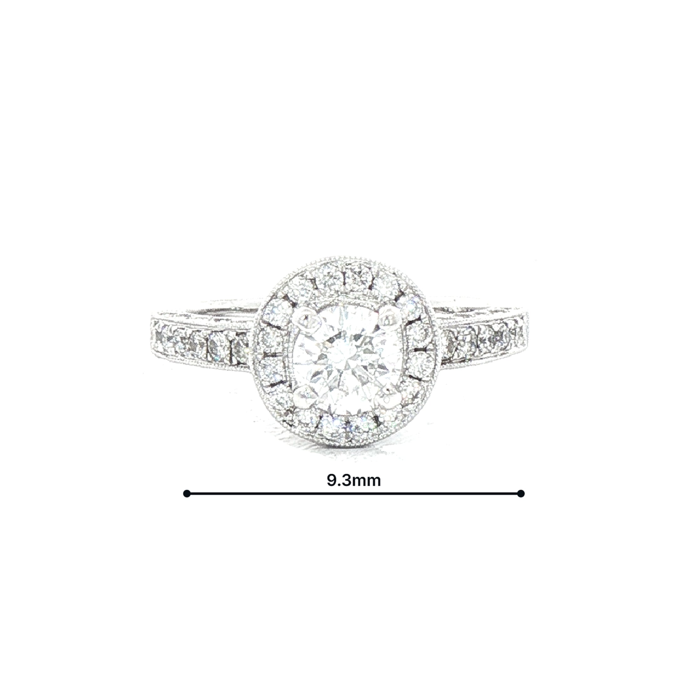 1.00ct Natural Diamond Vintage Round Halo Cluster Ring with Diamond Shoulders in 18ct White Gold