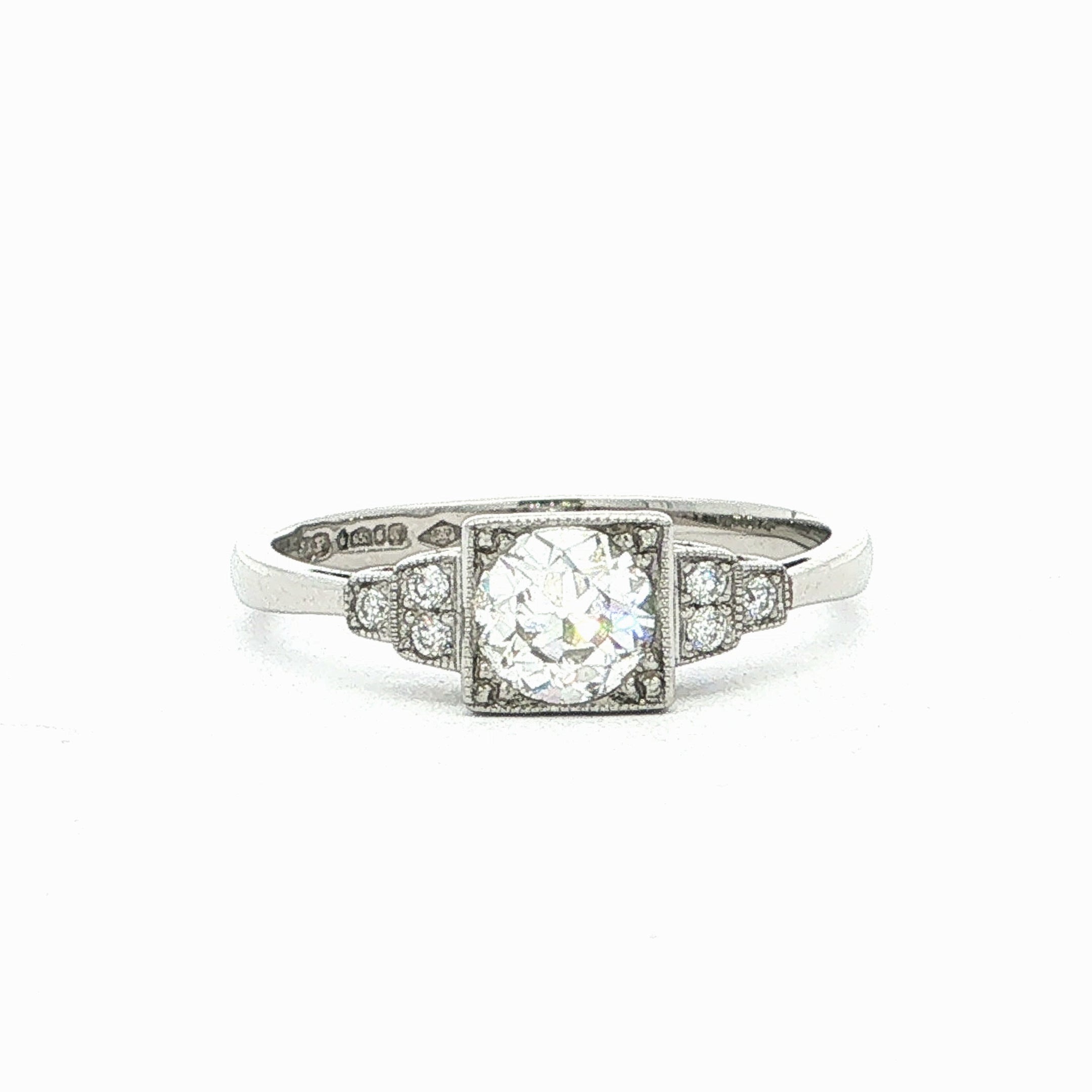 Vintage Old Cut Natural Diamond Solitaire Box Set Ring in Platinum