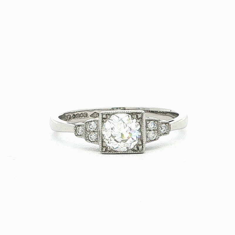 Vintage Old Cut Natural Diamond Solitaire Box Set Ring in Platinum