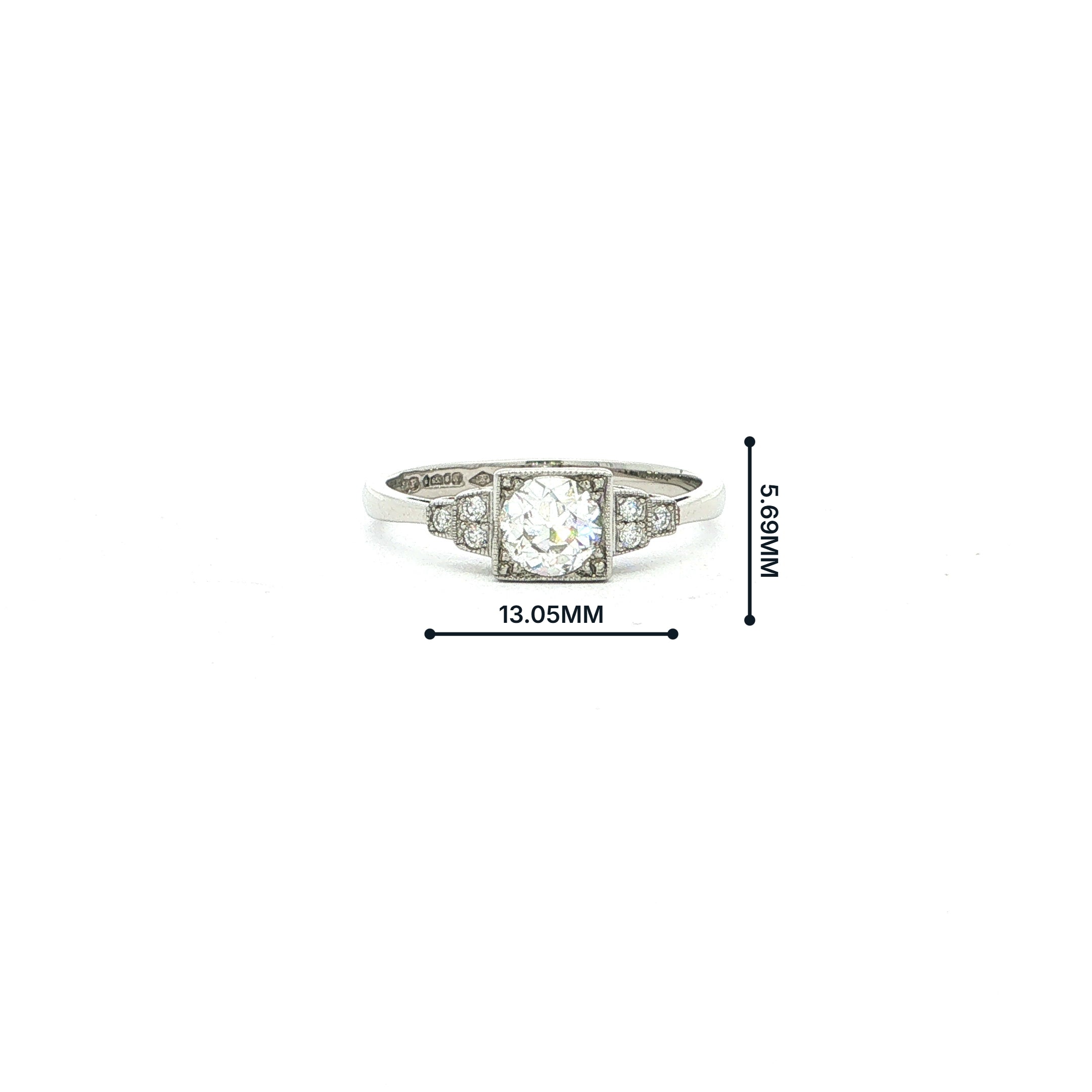 Vintage Old Cut Natural Diamond Solitaire Box Set Ring in Platinum