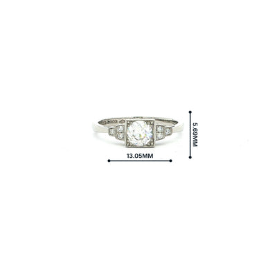 Vintage Old Cut Natural Diamond Solitaire Box Set Ring in Platinum