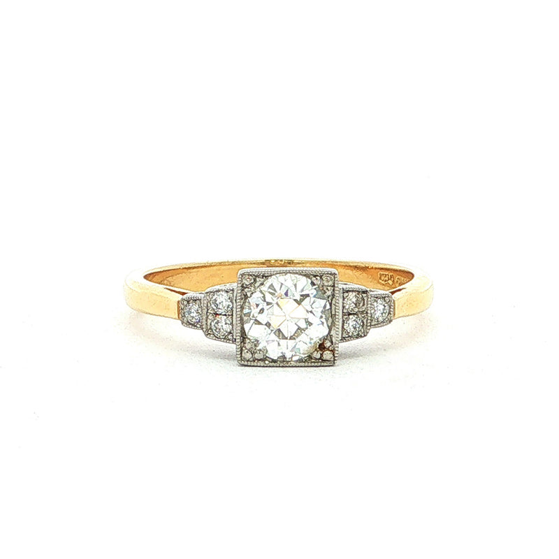 Vintage Old Cut Style Natural Diamond Box Set Engagement Ring in 18ct Yellow Gold & Platinum