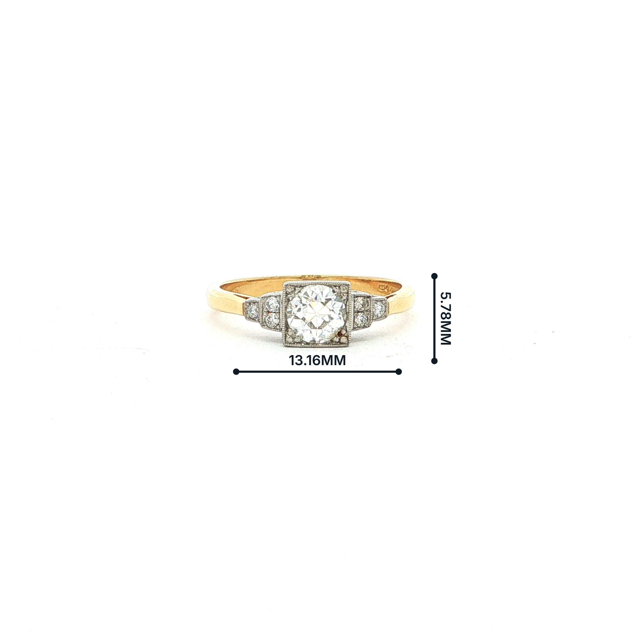 Vintage Old Cut Style Natural Diamond Box Set Engagement Ring in 18ct Yellow Gold & Platinum