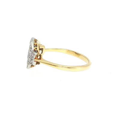 Vintage Natural Princess cut Sapphire and Natural Diamond Cluster Ring in Grain Setting 18ct Yellow Gold and Platinum
