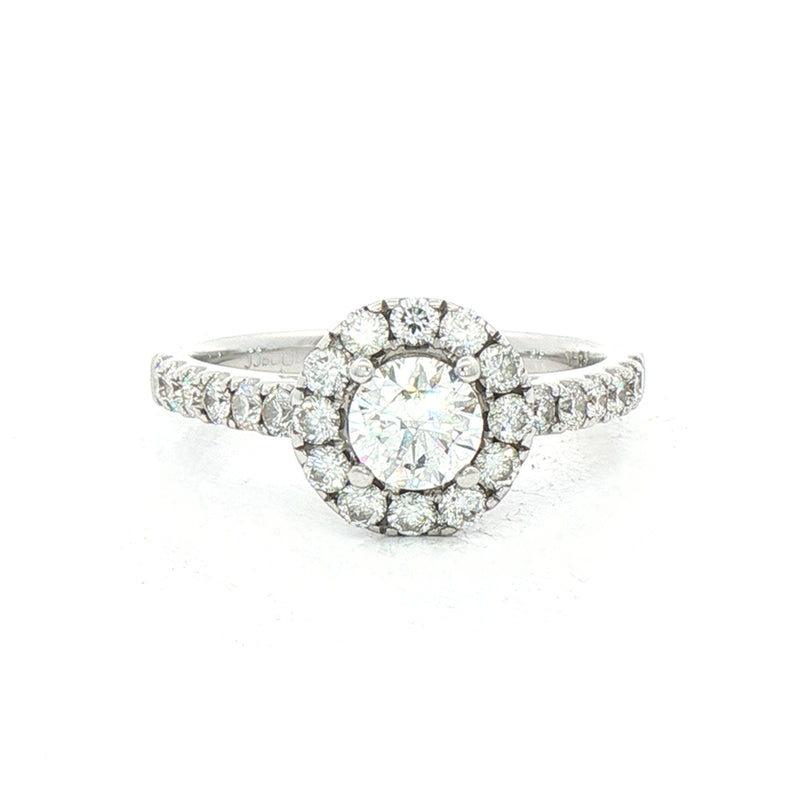 0.46ct Natural Diamond Round Diamond Halo Closter Ring Set in 18ct White Gold