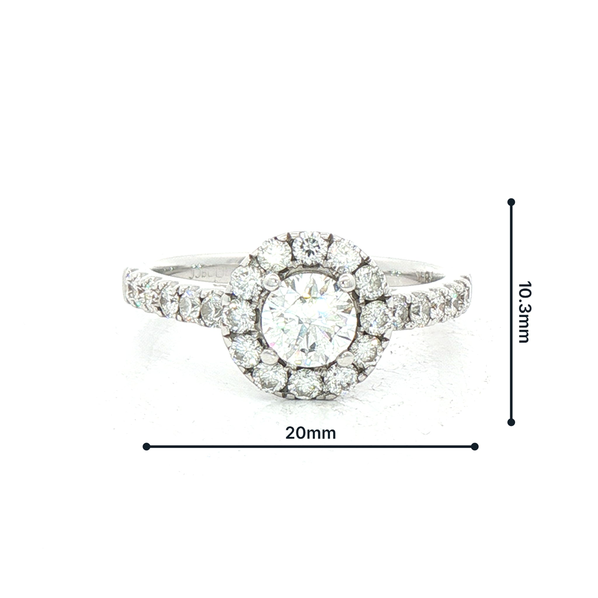 0.46ct Natural Diamond Round Diamond Halo Closter Ring Set in 18ct White Gold