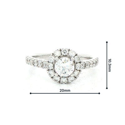 0.46ct Natural Diamond Round Diamond Halo Closter Ring Set in 18ct White Gold